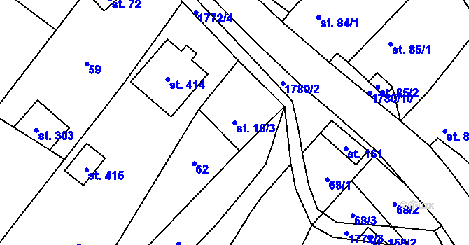 Parcela st. 16/3 v KÚ Březůvky, Katastrální mapa