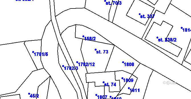 Parcela st. 73 v KÚ Březůvky, Katastrální mapa