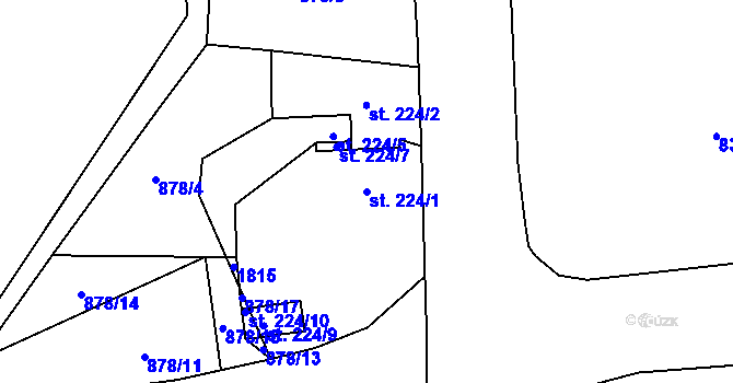 Parcela st. 224/1 v KÚ Březůvky, Katastrální mapa