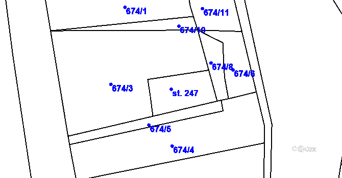 Parcela st. 247 v KÚ Březůvky, Katastrální mapa