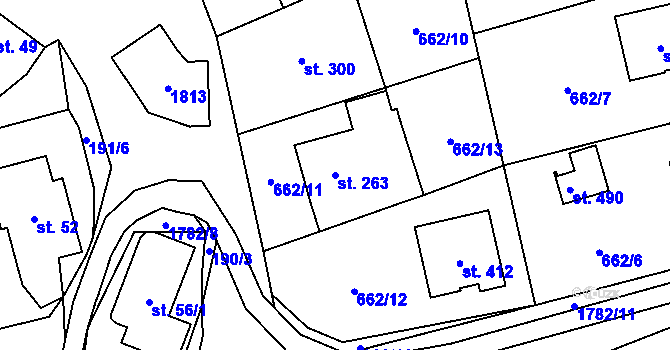 Parcela st. 263 v KÚ Březůvky, Katastrální mapa