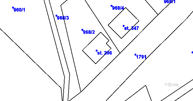 Parcela st. 296 v KÚ Březůvky, Katastrální mapa