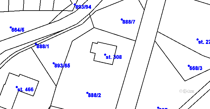 Parcela st. 308 v KÚ Březůvky, Katastrální mapa