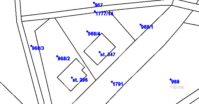 Parcela st. 347 v KÚ Březůvky, Katastrální mapa