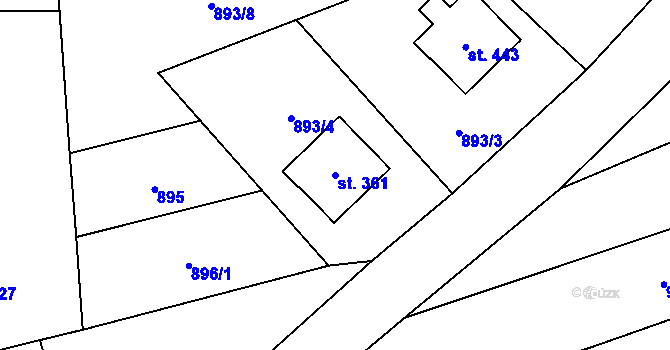 Parcela st. 361 v KÚ Březůvky, Katastrální mapa
