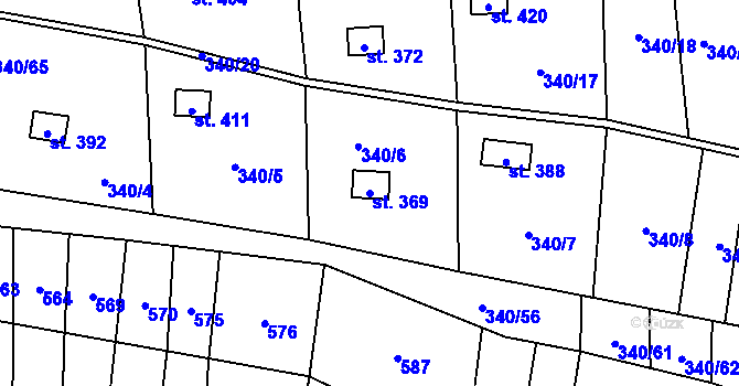 Parcela st. 369 v KÚ Březůvky, Katastrální mapa
