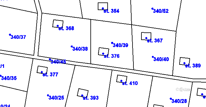 Parcela st. 376 v KÚ Březůvky, Katastrální mapa