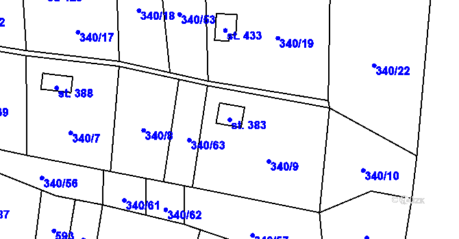 Parcela st. 383 v KÚ Březůvky, Katastrální mapa
