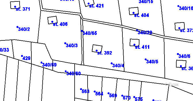 Parcela st. 392 v KÚ Březůvky, Katastrální mapa