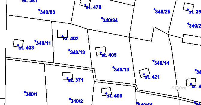 Parcela st. 405 v KÚ Březůvky, Katastrální mapa