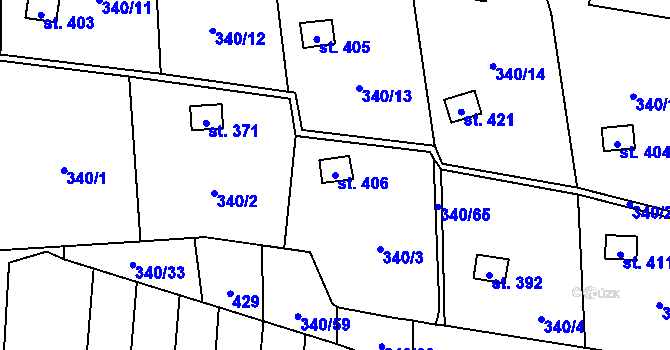 Parcela st. 406 v KÚ Březůvky, Katastrální mapa