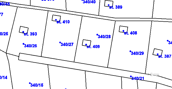 Parcela st. 409 v KÚ Březůvky, Katastrální mapa