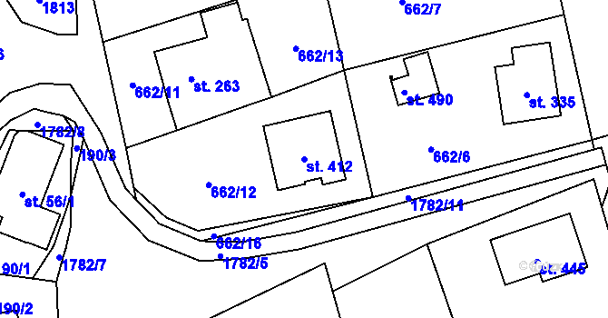Parcela st. 412 v KÚ Březůvky, Katastrální mapa