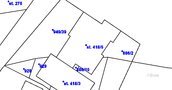 Parcela st. 418/5 v KÚ Březůvky, Katastrální mapa