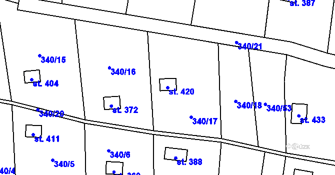Parcela st. 420 v KÚ Březůvky, Katastrální mapa