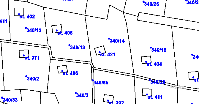 Parcela st. 421 v KÚ Březůvky, Katastrální mapa