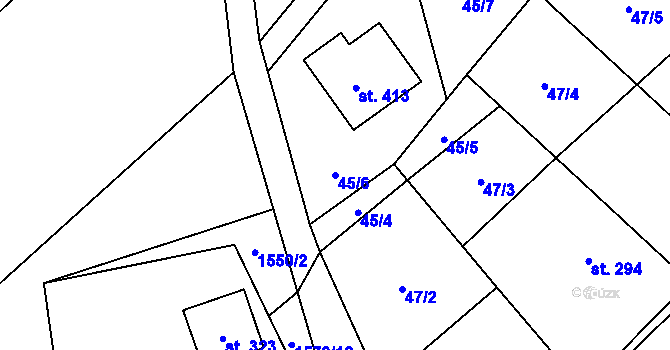 Parcela st. 45/6 v KÚ Březůvky, Katastrální mapa