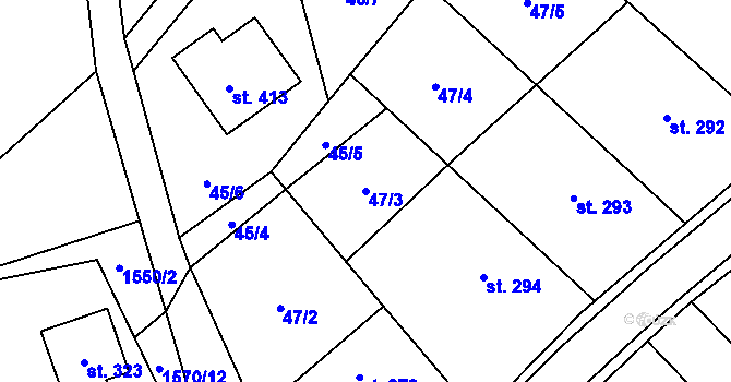 Parcela st. 47/3 v KÚ Březůvky, Katastrální mapa