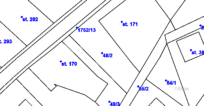Parcela st. 48/2 v KÚ Březůvky, Katastrální mapa