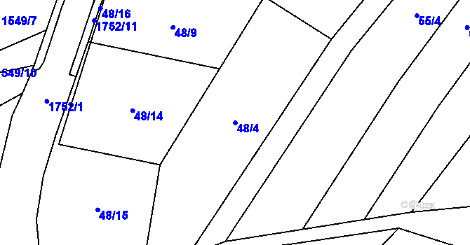 Parcela st. 48/4 v KÚ Březůvky, Katastrální mapa