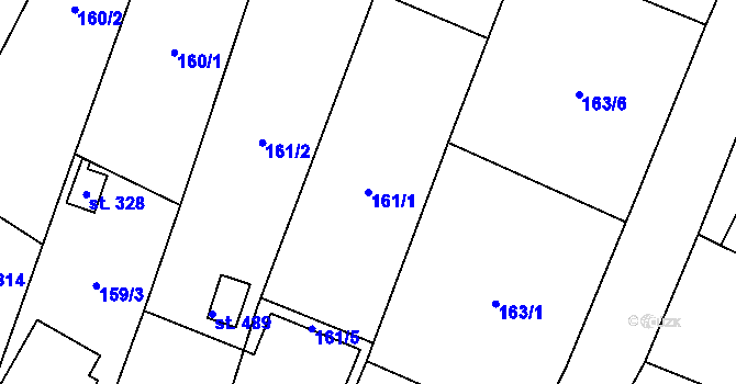 Parcela st. 161/1 v KÚ Březůvky, Katastrální mapa