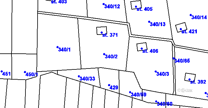 Parcela st. 340/2 v KÚ Březůvky, Katastrální mapa