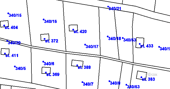 Parcela st. 340/17 v KÚ Březůvky, Katastrální mapa