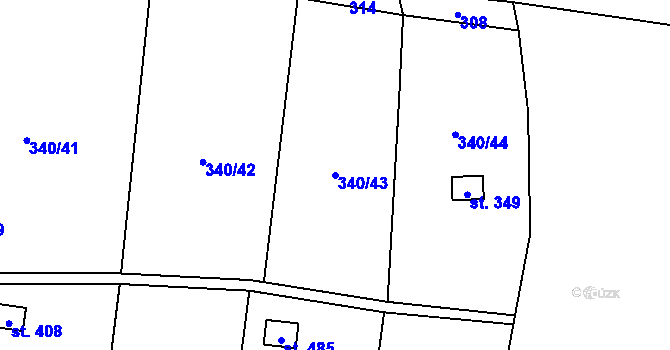 Parcela st. 340/43 v KÚ Březůvky, Katastrální mapa