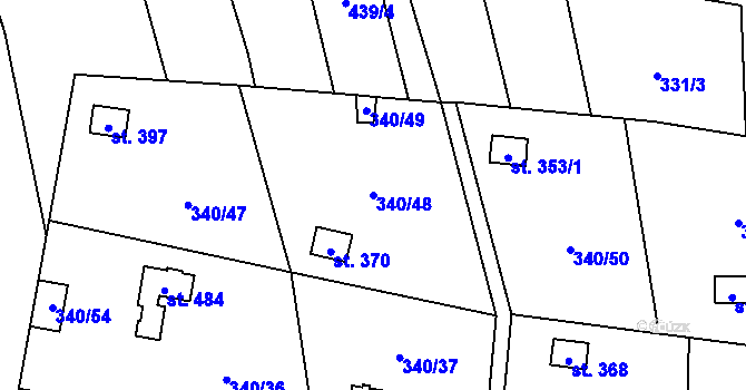 Parcela st. 340/48 v KÚ Březůvky, Katastrální mapa