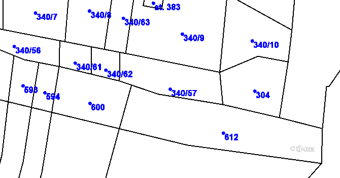Parcela st. 340/57 v KÚ Březůvky, Katastrální mapa