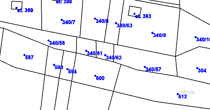 Parcela st. 340/62 v KÚ Březůvky, Katastrální mapa