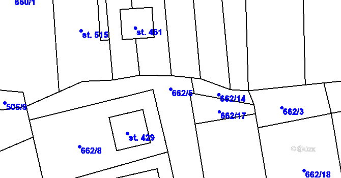Parcela st. 662/5 v KÚ Březůvky, Katastrální mapa