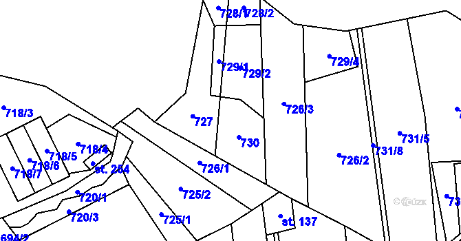 Parcela st. 726 v KÚ Březůvky, Katastrální mapa