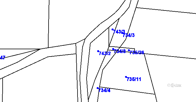 Parcela st. 743/2 v KÚ Březůvky, Katastrální mapa
