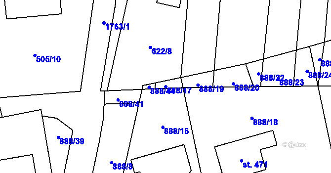 Parcela st. 888/17 v KÚ Březůvky, Katastrální mapa