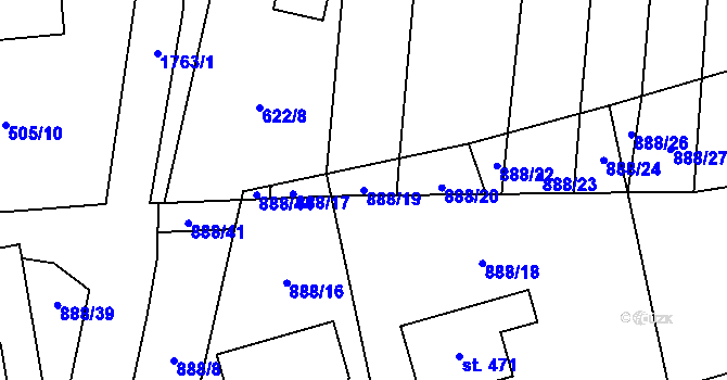 Parcela st. 888/19 v KÚ Březůvky, Katastrální mapa