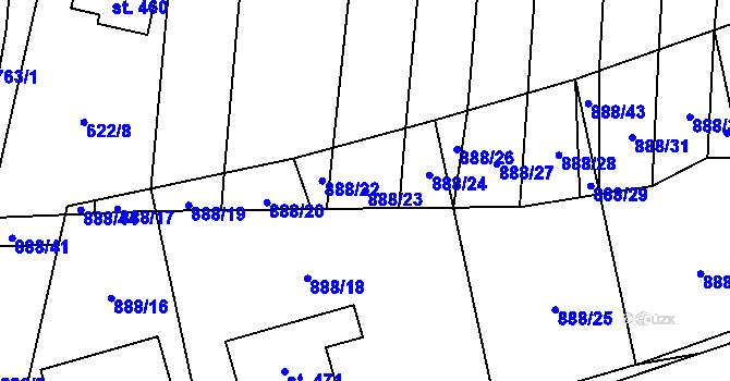 Parcela st. 888/23 v KÚ Březůvky, Katastrální mapa
