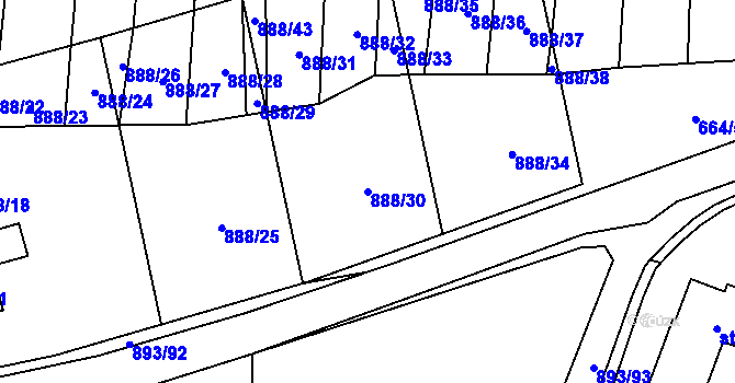 Parcela st. 888/30 v KÚ Březůvky, Katastrální mapa