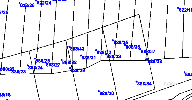 Parcela st. 888/32 v KÚ Březůvky, Katastrální mapa