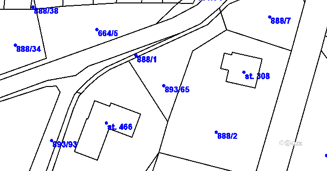 Parcela st. 893/65 v KÚ Březůvky, Katastrální mapa