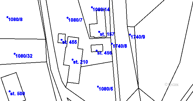 Parcela st. 456 v KÚ Březůvky, Katastrální mapa