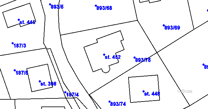 Parcela st. 452 v KÚ Březůvky, Katastrální mapa