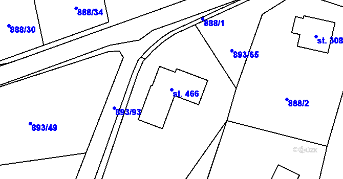 Parcela st. 466 v KÚ Březůvky, Katastrální mapa