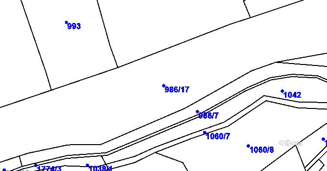 Parcela st. 986/17 v KÚ Březůvky, Katastrální mapa