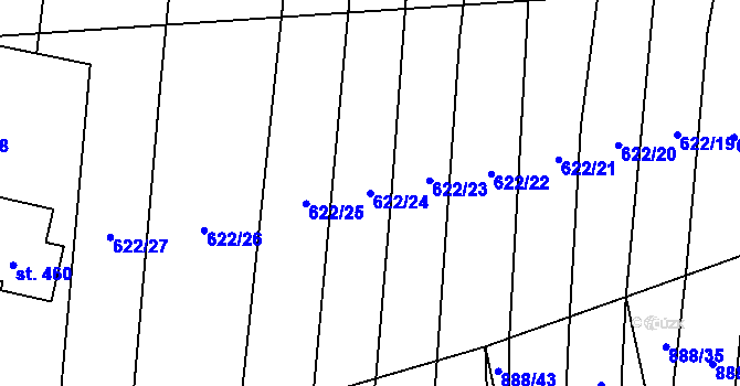 Parcela st. 622/24 v KÚ Březůvky, Katastrální mapa