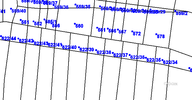 Parcela st. 622/38 v KÚ Březůvky, Katastrální mapa