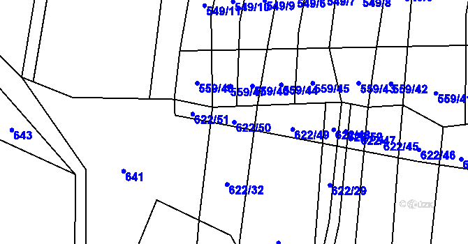 Parcela st. 622/50 v KÚ Březůvky, Katastrální mapa