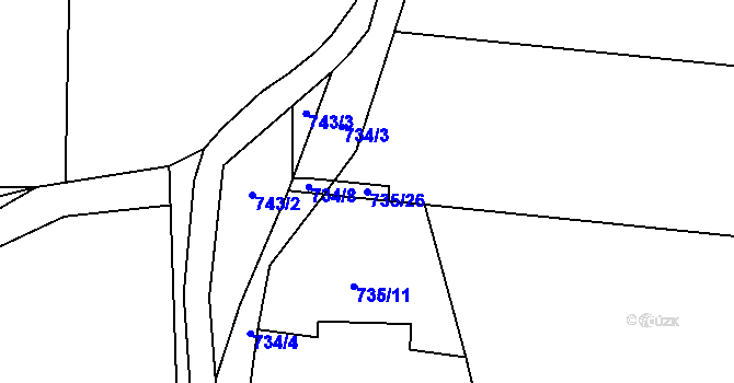 Parcela st. 735/26 v KÚ Březůvky, Katastrální mapa