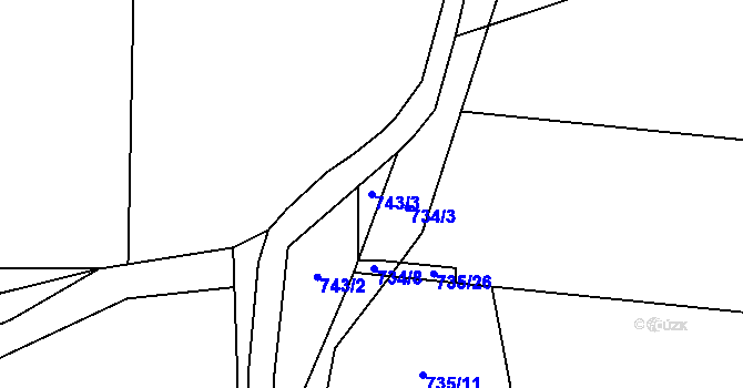 Parcela st. 743/3 v KÚ Březůvky, Katastrální mapa