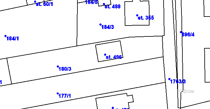 Parcela st. 496 v KÚ Březůvky, Katastrální mapa